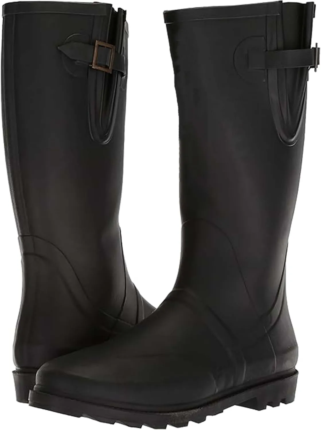 Ad Tec 14" Expandable Calf Rubber Rain Boots for Men - Durable, Waterproof, and Non-Slip Outsole Men's Boot for Hunting, Fishing, Hiking, Farm or Outdoor Work - Black