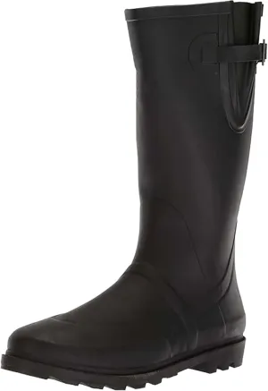 Ad Tec 14" Expandable Calf Rubber Rain Boots for Men - Durable, Waterproof, and Non-Slip Outsole Men's Boot for Hunting, Fishing, Hiking, Farm or Outdoor Work - Black