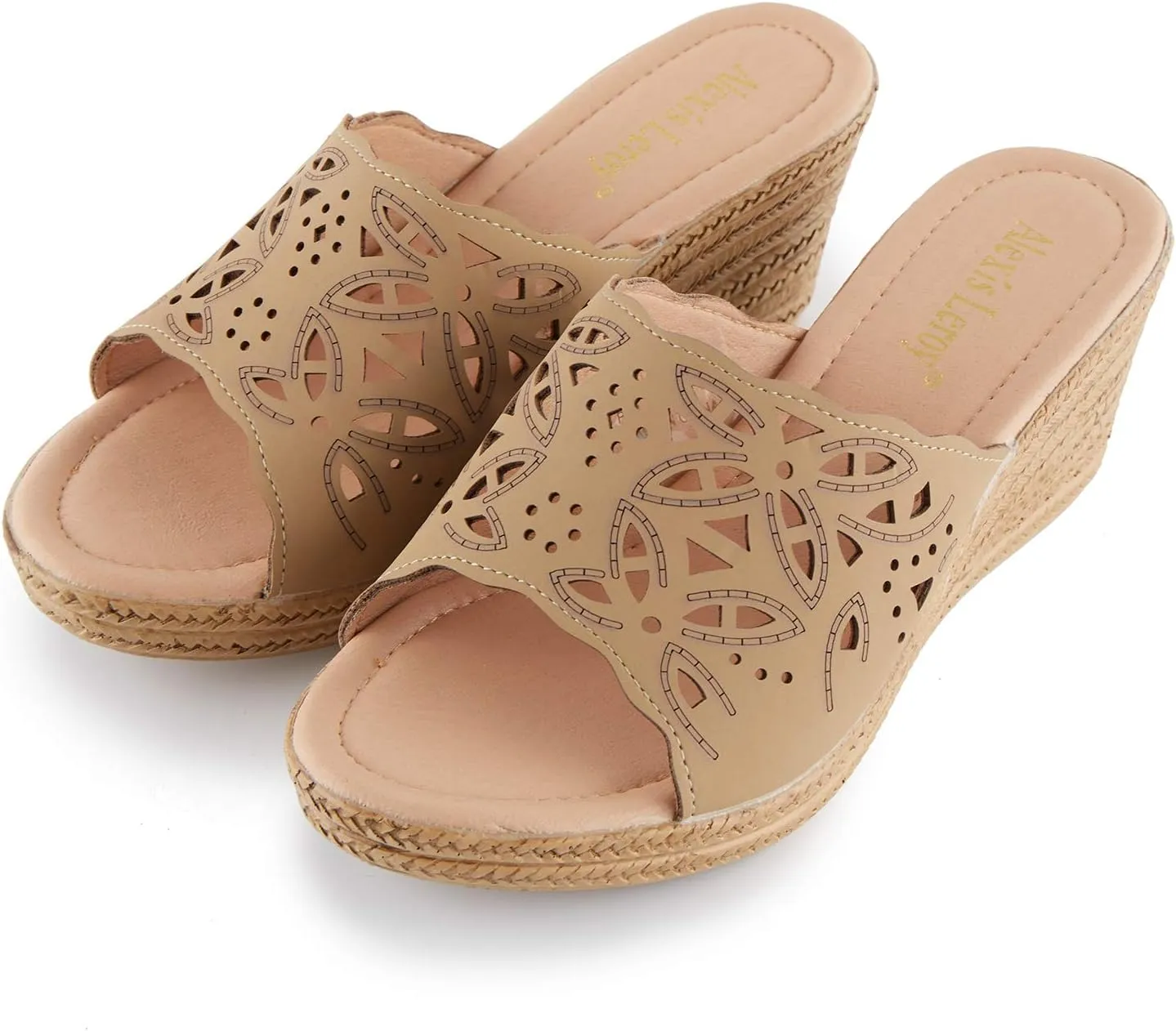 Alexis Leroy Women's Comfort Cut-Out Vamp Open Toe Wedge Slide Sandals