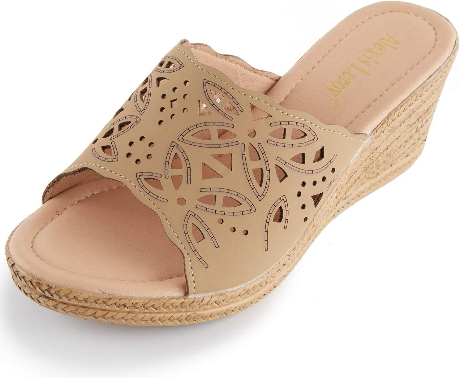 Alexis Leroy Women's Comfort Cut-Out Vamp Open Toe Wedge Slide Sandals