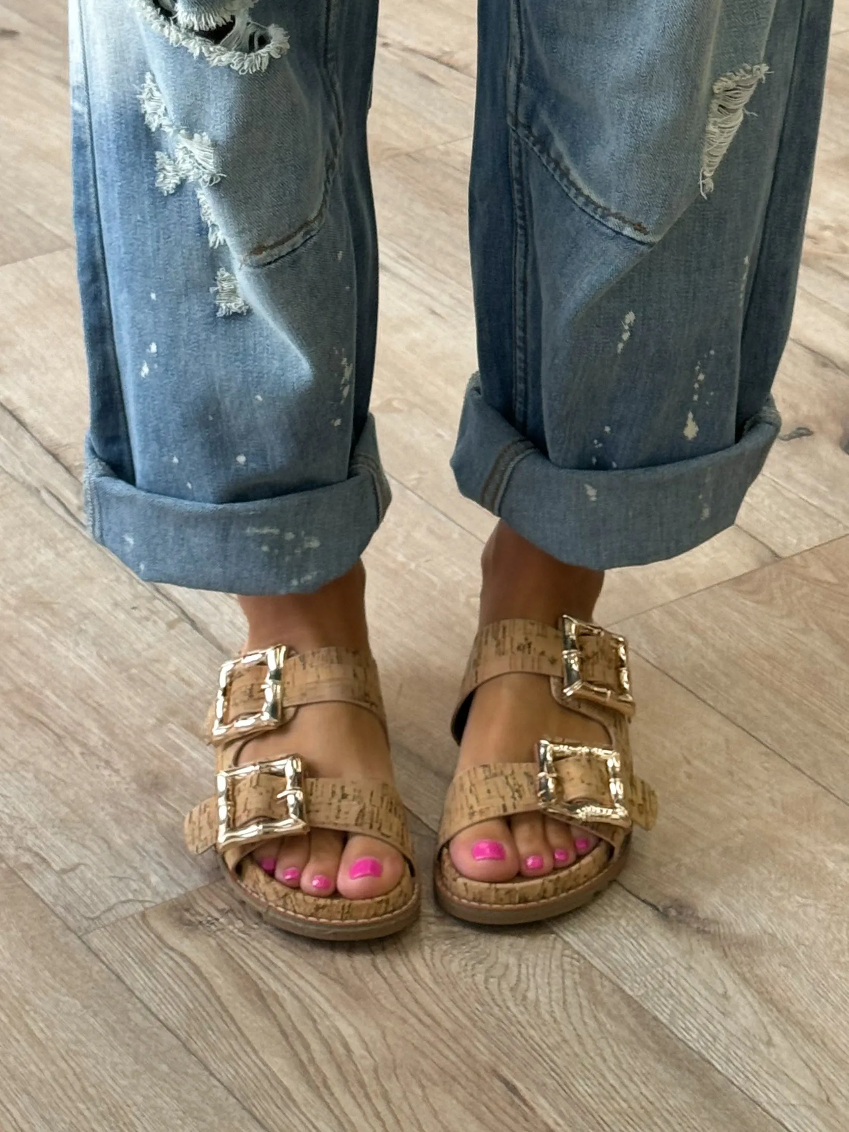 Bamboo Buckle Slides | Cork | FINAL SALE