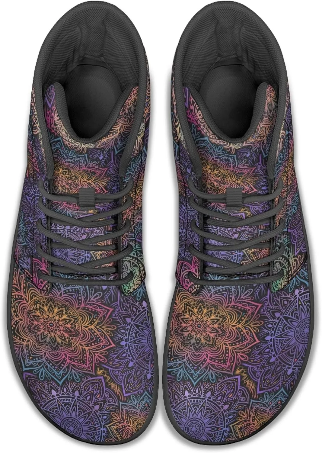 Boho Mandala Print Unisex Barefoot Shoes PU Leather High Top Barefoot Sneakers for Outdoor