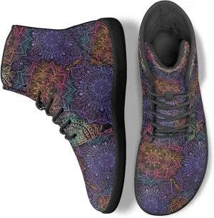 Boho Mandala Print Unisex Barefoot Shoes PU Leather High Top Barefoot Sneakers for Outdoor