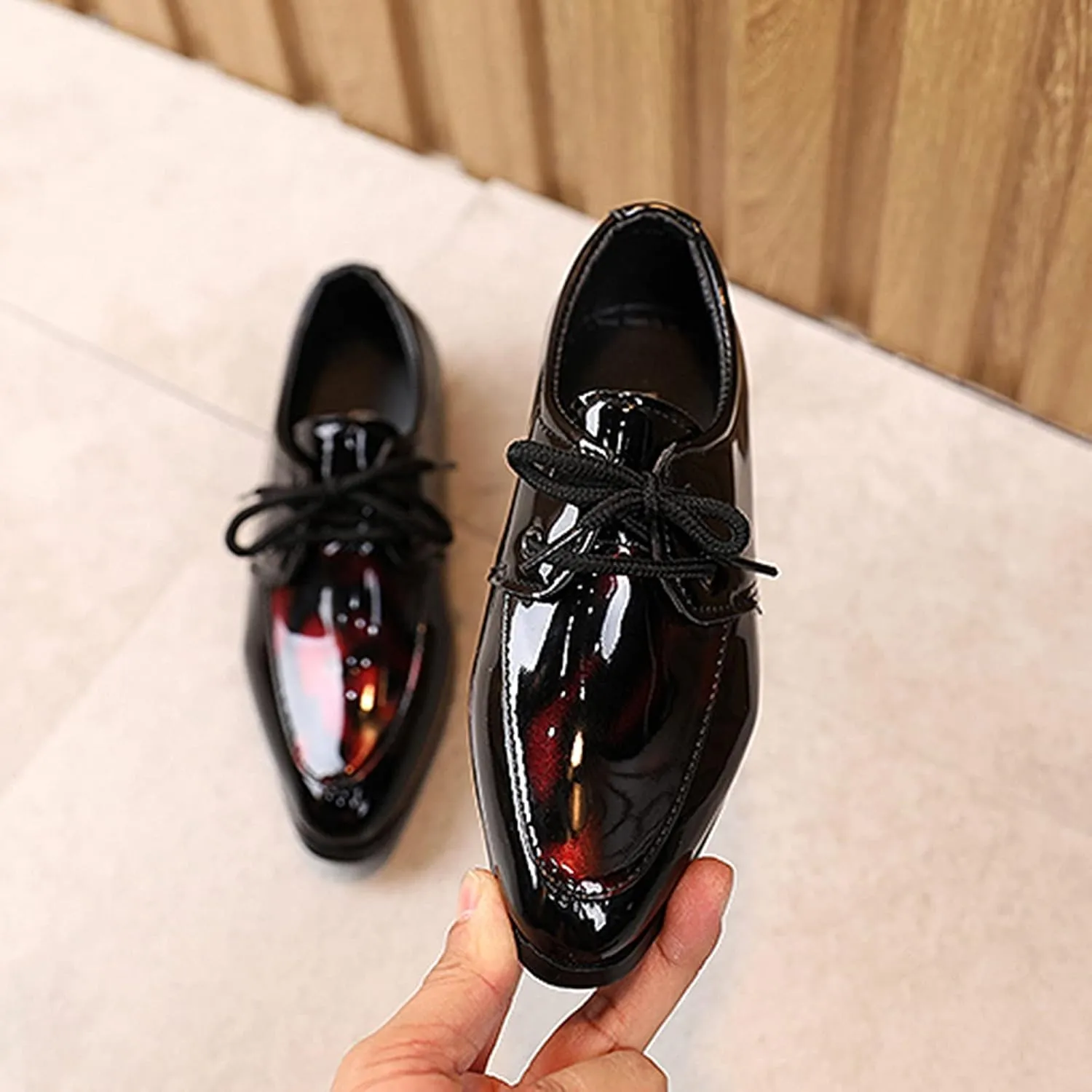 Boy's Classic Oxfords Dress Shoes Pointed Toe Patent Formal Dress Shoes Lace Up Wedding Prom Infant Dress Shoes