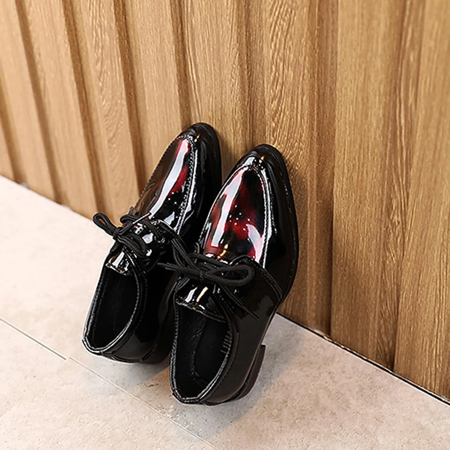 Boy's Classic Oxfords Dress Shoes Pointed Toe Patent Formal Dress Shoes Lace Up Wedding Prom Infant Dress Shoes