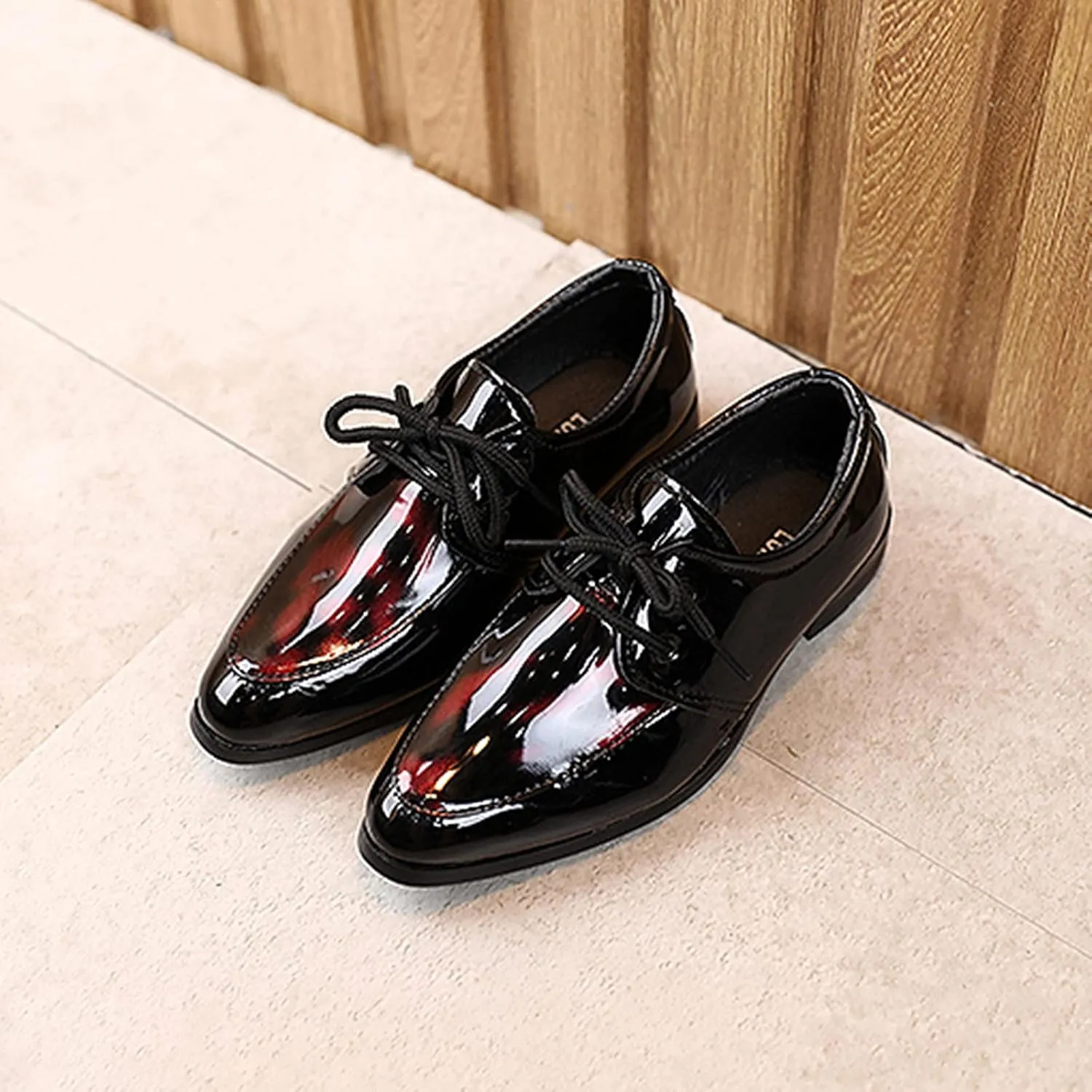 Boy's Classic Oxfords Dress Shoes Pointed Toe Patent Formal Dress Shoes Lace Up Wedding Prom Infant Dress Shoes