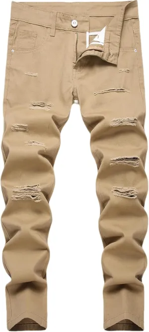 Boy's Skinny Fit Ripped Distressed Fashion Washed Denim Jeans Pants