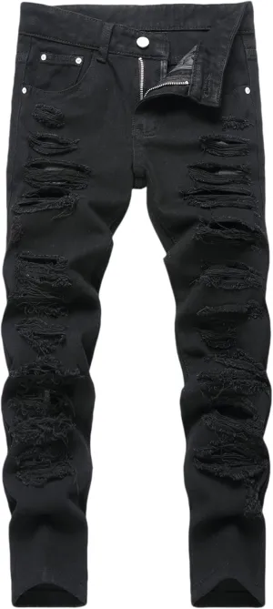 Boy's Skinny Fit Ripped Distressed Fashion Washed Denim Jeans Pants