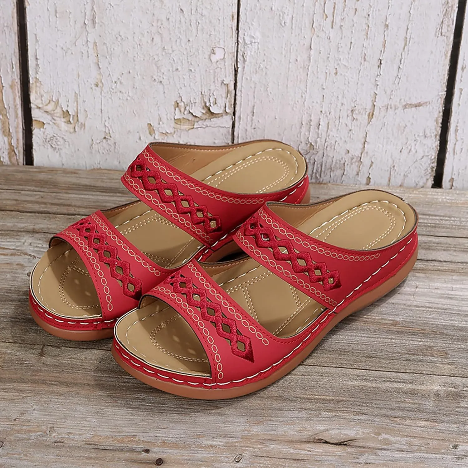 Cathalem Orthopedic Sandals for Women Casual Strappy Low Wedges Sandals Summer Beach Sandals Dress Shoes