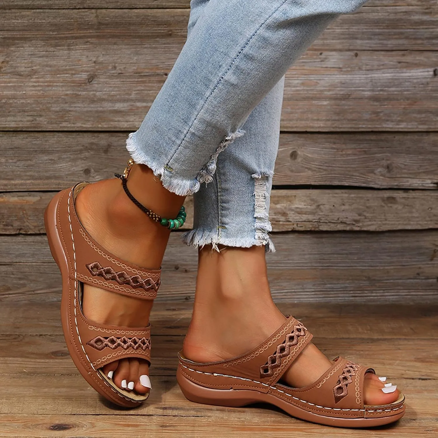 Cathalem Orthopedic Sandals for Women Casual Strappy Low Wedges Sandals Summer Beach Sandals Dress Shoes