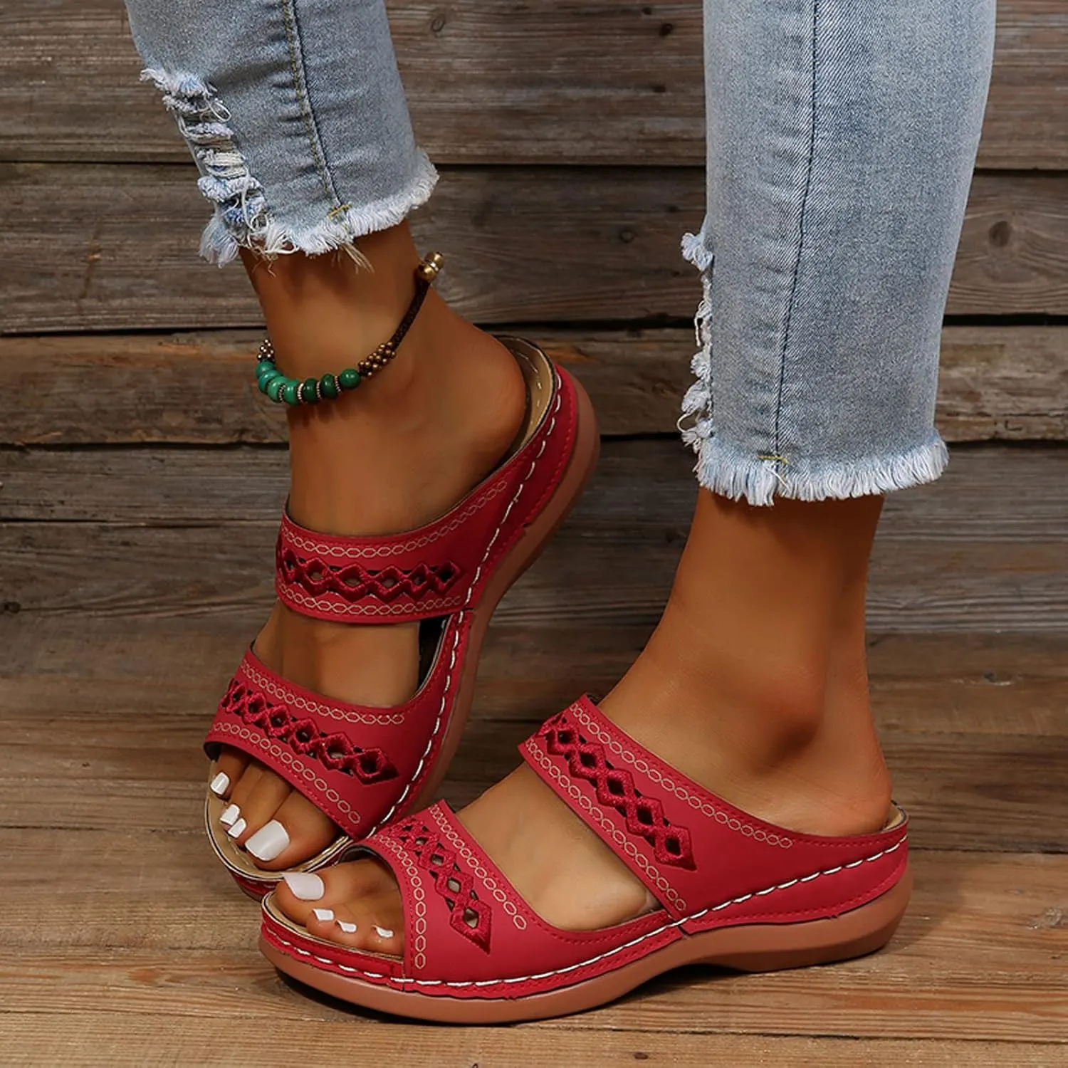 Cathalem Orthopedic Sandals for Women Casual Strappy Low Wedges Sandals Summer Beach Sandals Dress Shoes