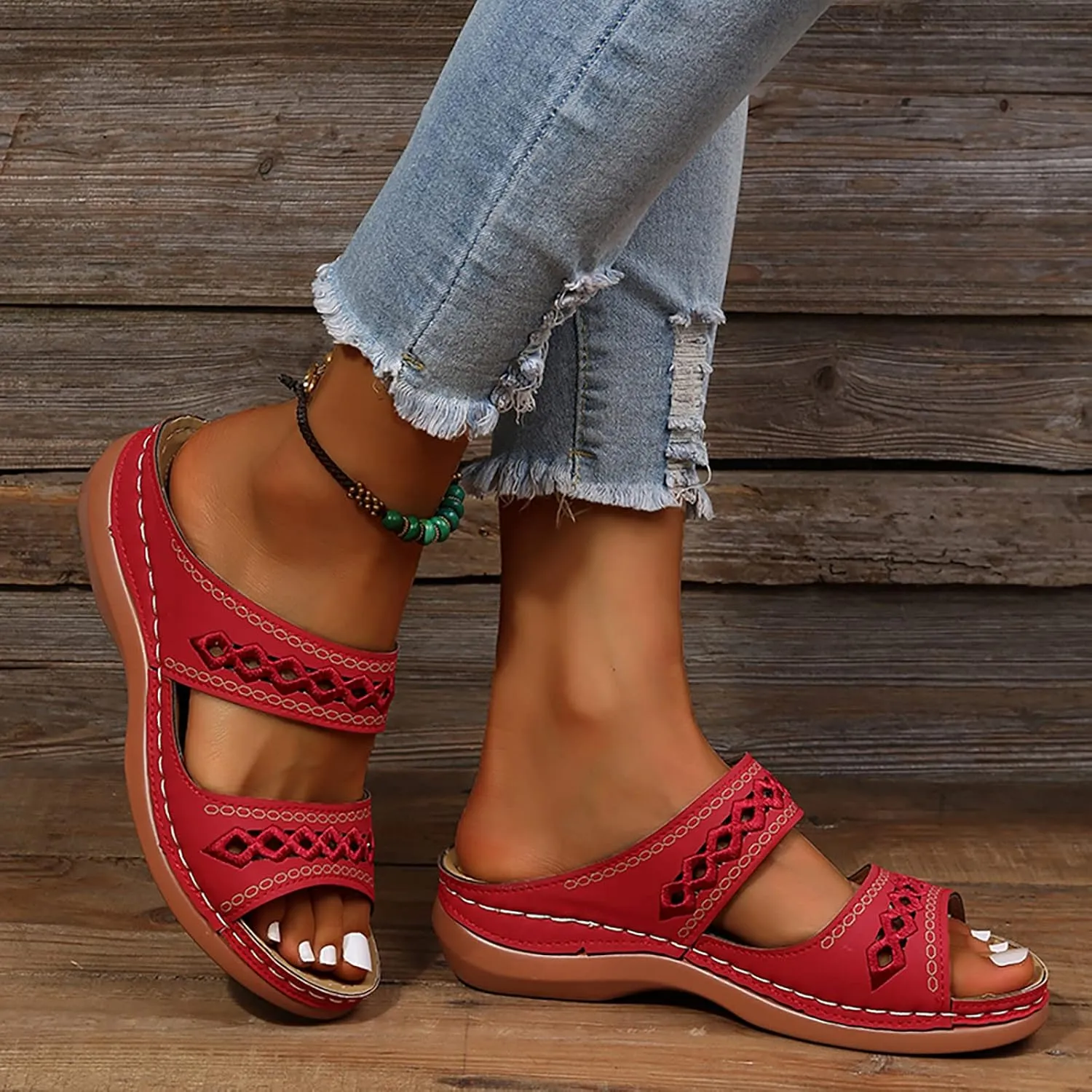 Cathalem Orthopedic Sandals for Women Casual Strappy Low Wedges Sandals Summer Beach Sandals Dress Shoes
