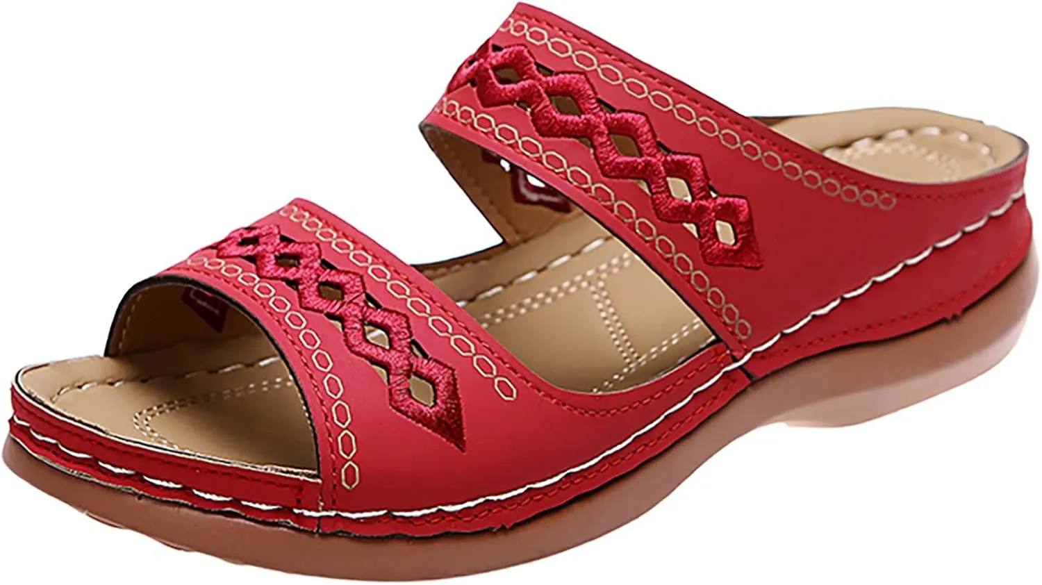 Cathalem Orthopedic Sandals for Women Casual Strappy Low Wedges Sandals Summer Beach Sandals Dress Shoes