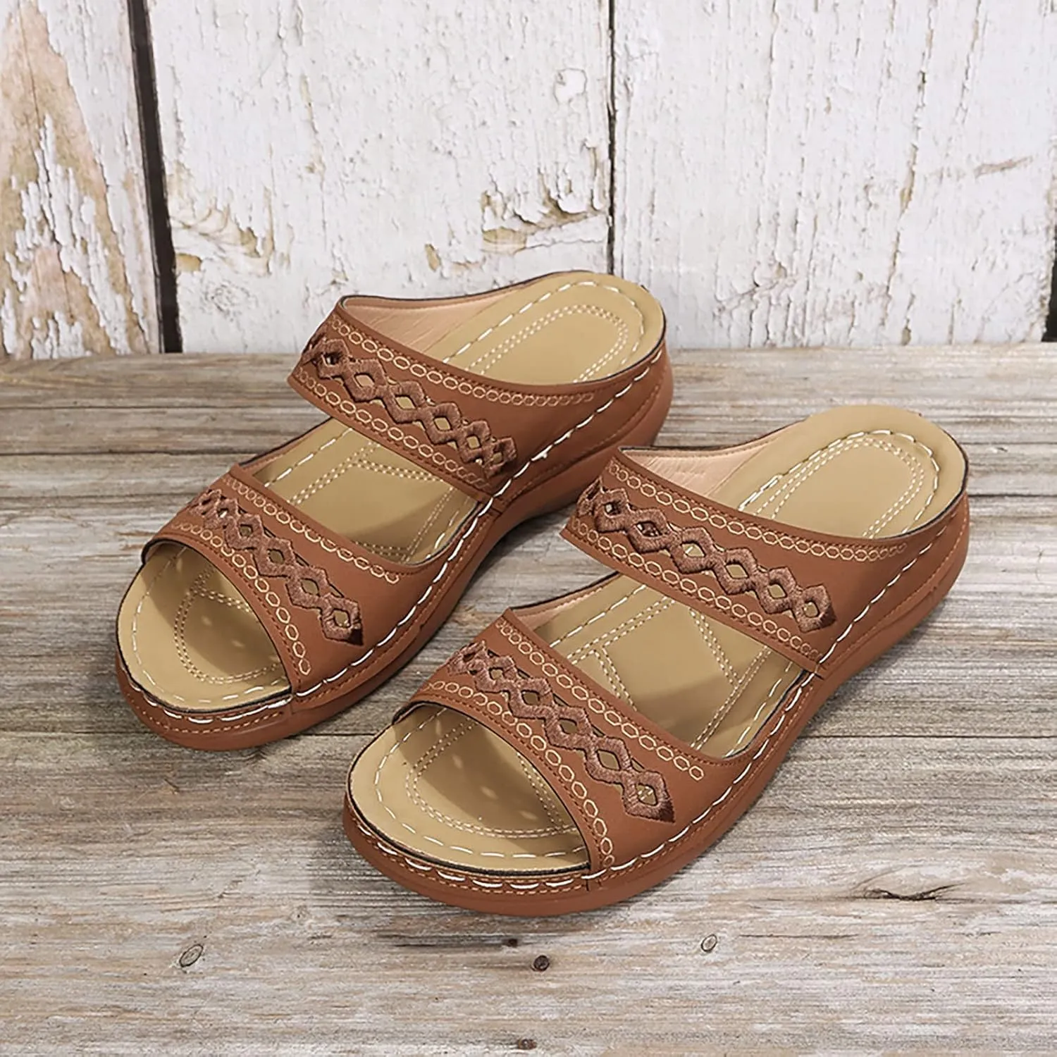 Cathalem Orthopedic Sandals for Women Casual Strappy Low Wedges Sandals Summer Beach Sandals Dress Shoes