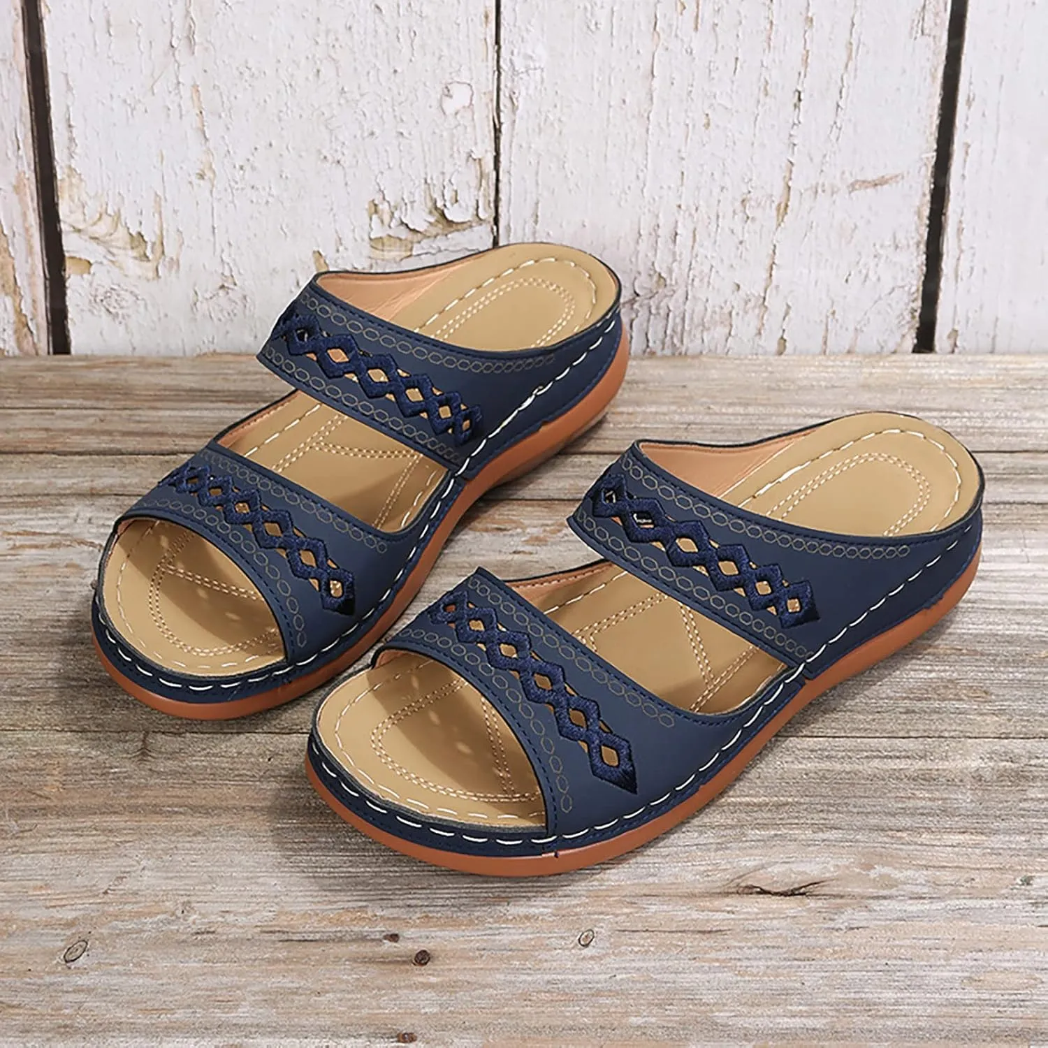 Cathalem Orthopedic Sandals for Women Casual Strappy Low Wedges Sandals Summer Beach Sandals Dress Shoes