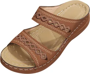 Cathalem Orthopedic Sandals for Women Casual Strappy Low Wedges Sandals Summer Beach Sandals Dress Shoes