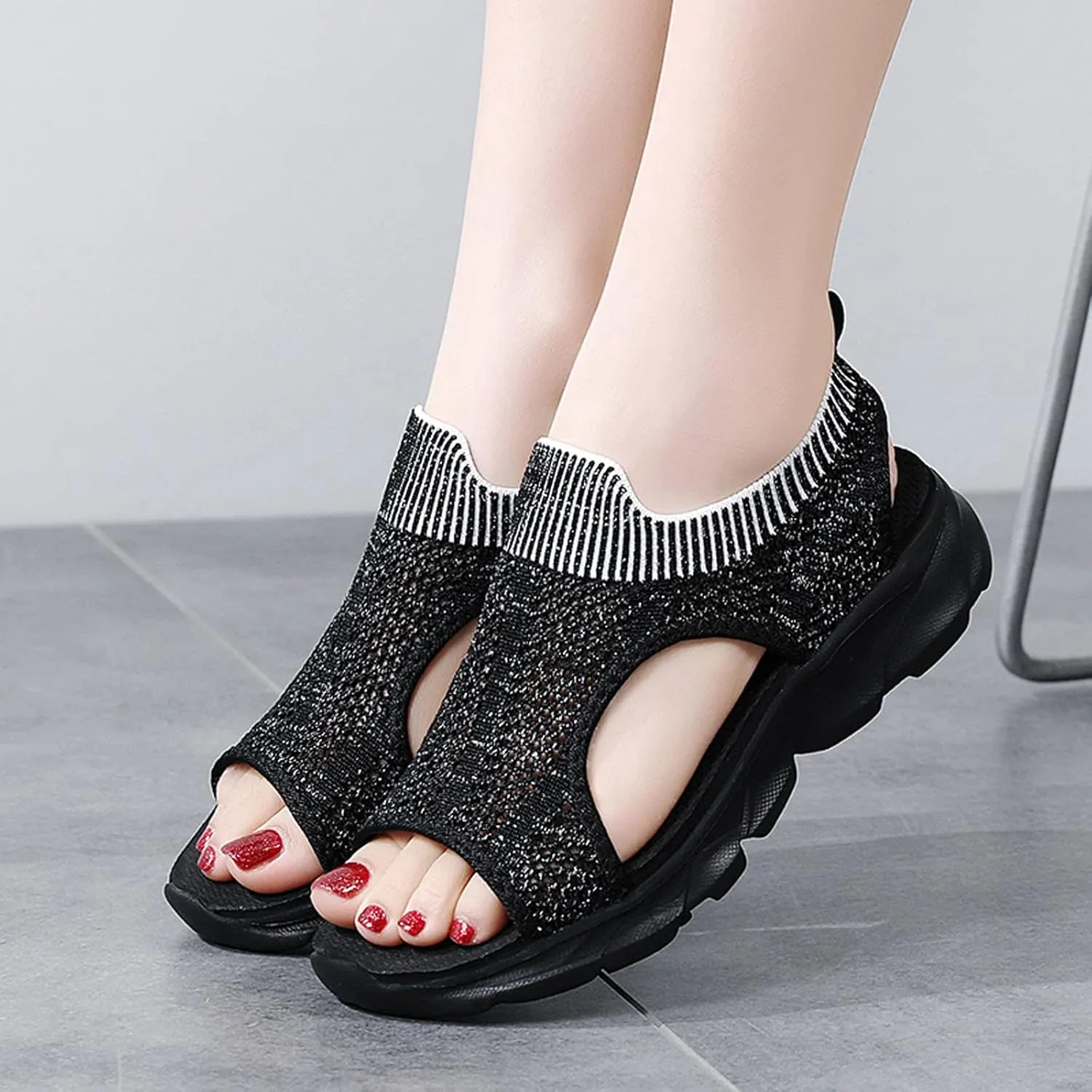 Cathalem Orthopedic Sandals for Women Espadrille Platform Sandals Women Fashion Casual Ankle Strap Wedge Heels