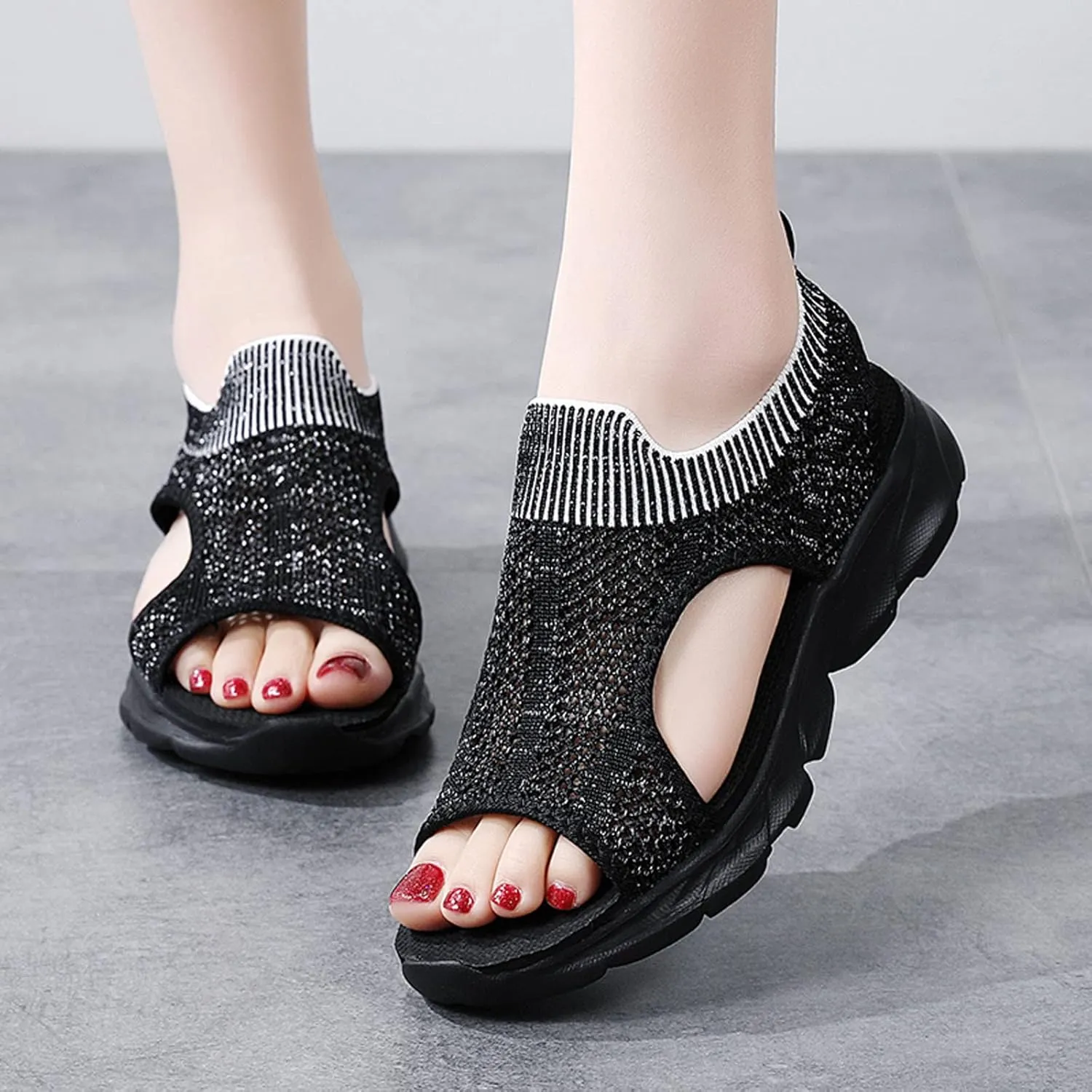 Cathalem Orthopedic Sandals for Women Espadrille Platform Sandals Women Fashion Casual Ankle Strap Wedge Heels