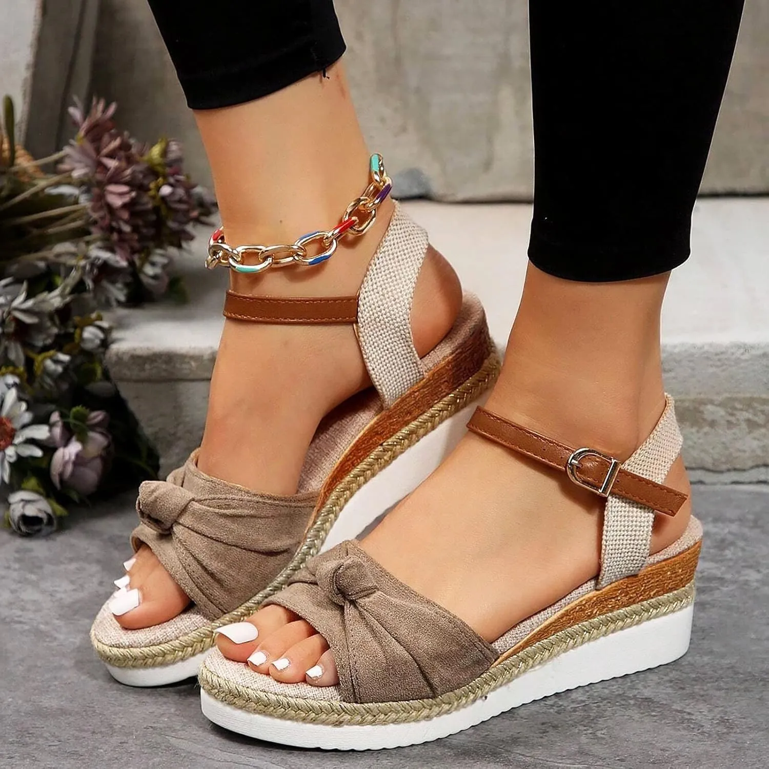 Cathalem Summer Sandals for Women 2024 Platform Open Toe Ankle Strap Sandals Zipper Beach Sandals Dress Shoes