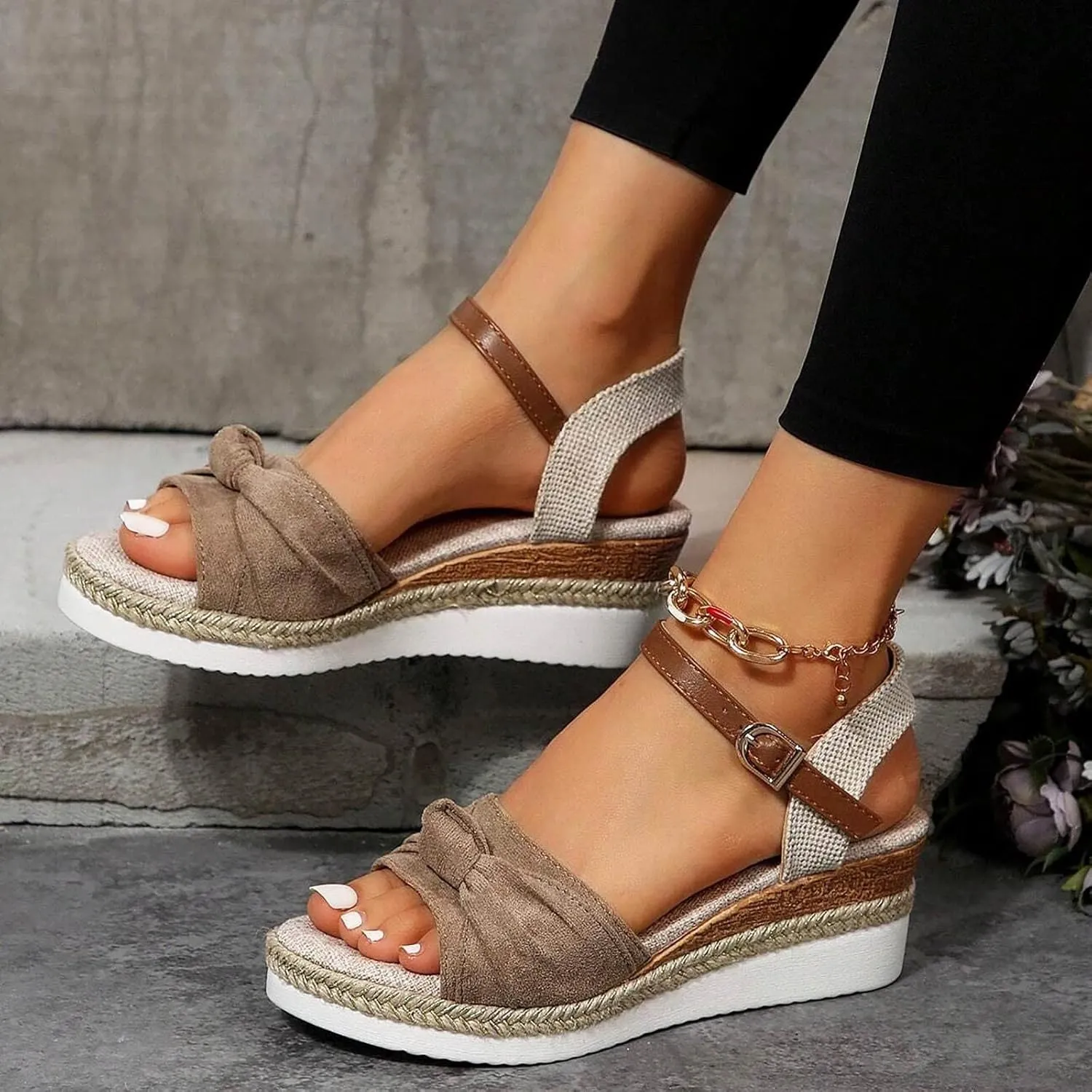 Cathalem Summer Sandals for Women 2024 Platform Open Toe Ankle Strap Sandals Zipper Beach Sandals Dress Shoes