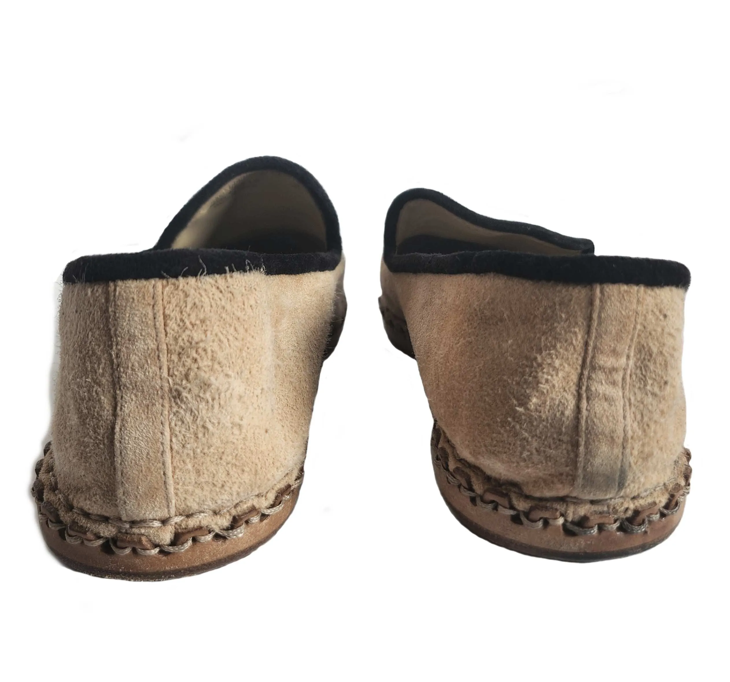 CHANEL SUEDE BLACK/BEIGE CAPTOE CC ESPADRILLES (39C)