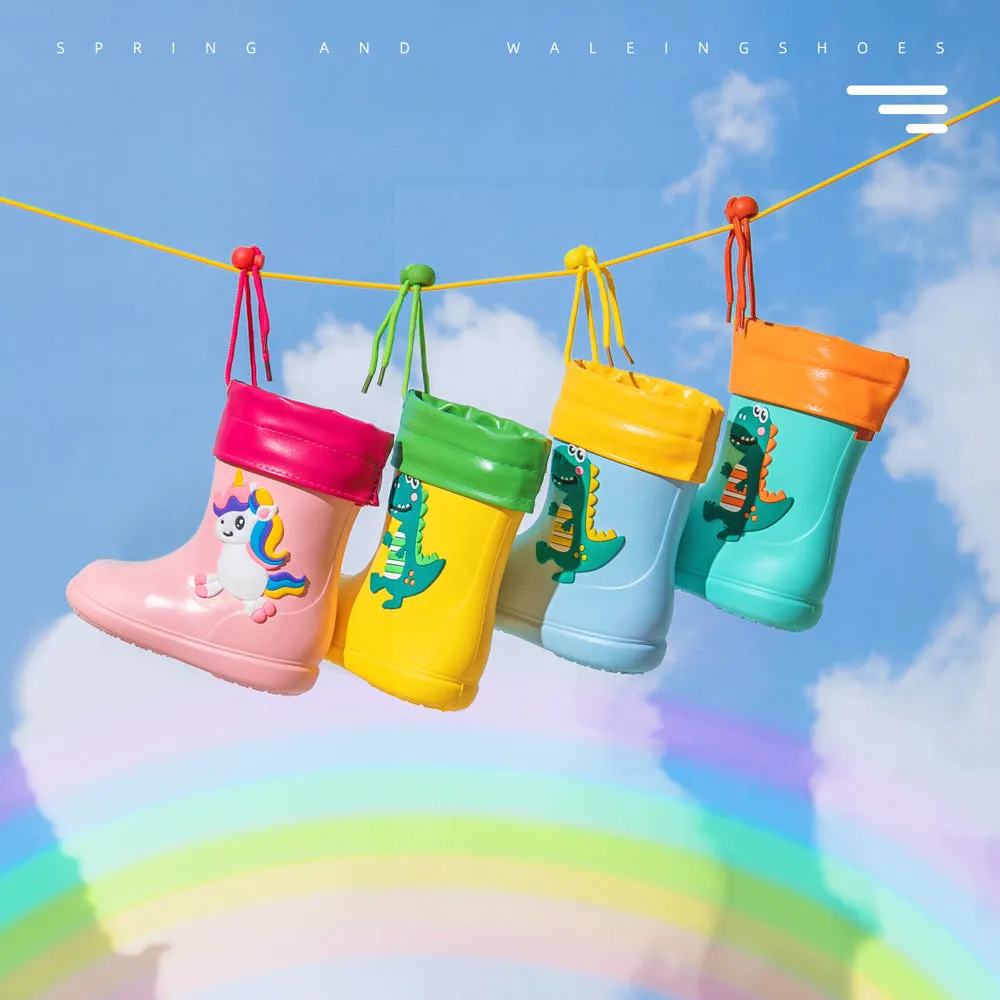 children's rain boots for boys students anti-dinosaur anti-slip rainbow horse rain boots children waterproof water shoes.