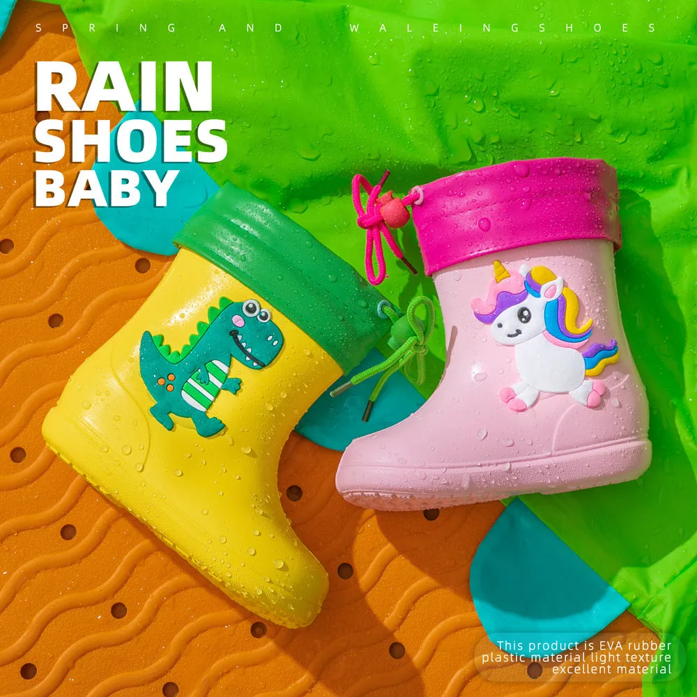 children's rain boots for boys students anti-dinosaur anti-slip rainbow horse rain boots children waterproof water shoes.