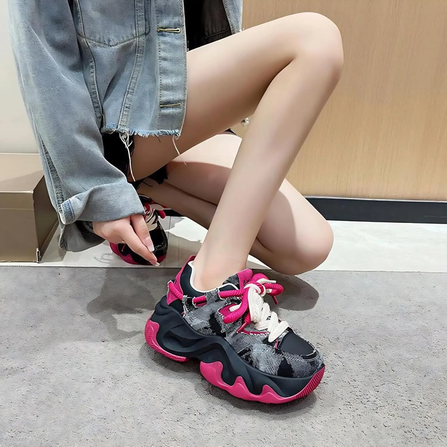 Chunky Sneaker Womens Y2K Platform Sneakers Height Increase Thick Sole Aesthetic Walking Shoes Dad Shoes