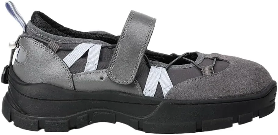 Chunky Sneakerina Ballet Sneakers for Women Kawaii Y2K Trendy Retro Strap Emo Shoes Round Toes Non-Slip Sole Casual Suede Lace-Up Slip on Shoes Comfortable Outdoor Workout Walking Tennis