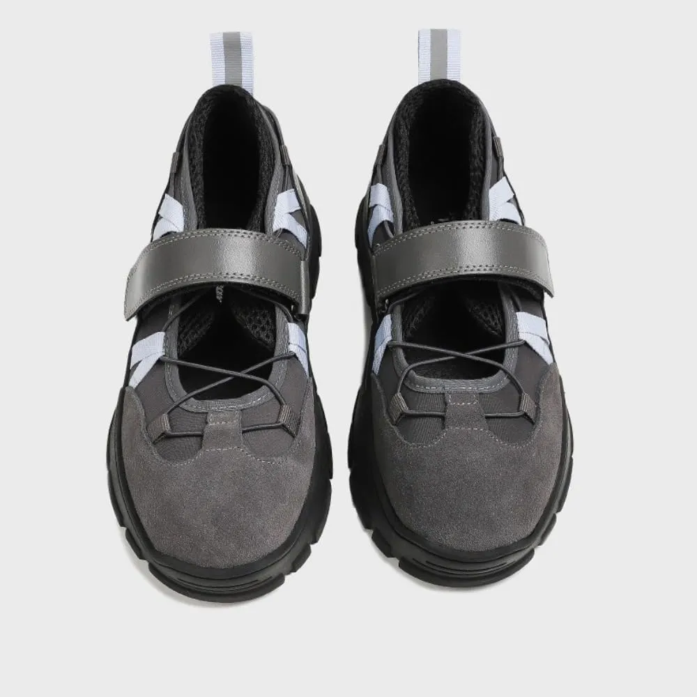 Chunky Sneakerina Ballet Sneakers for Women Kawaii Y2K Trendy Retro Strap Emo Shoes Round Toes Non-Slip Sole Casual Suede Lace-Up Slip on Shoes Comfortable Outdoor Workout Walking Tennis