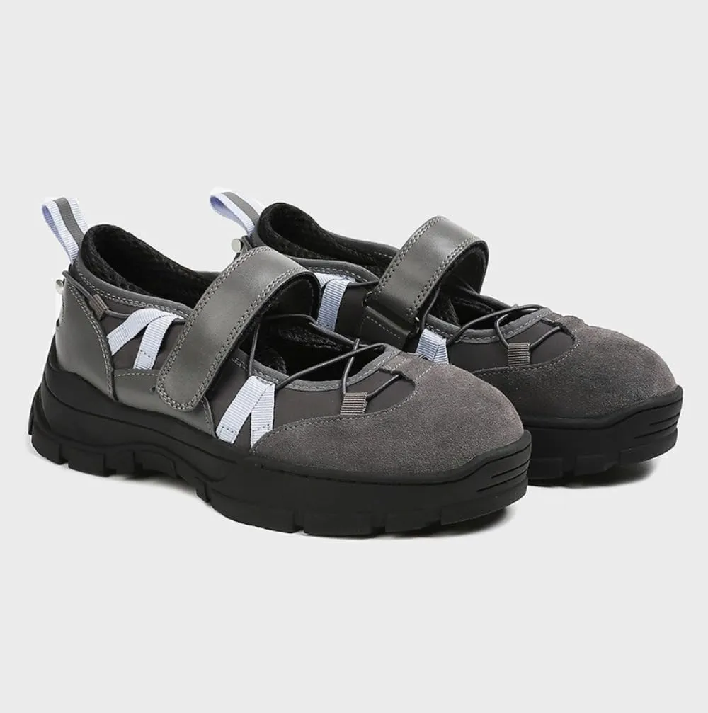Chunky Sneakerina Ballet Sneakers for Women Kawaii Y2K Trendy Retro Strap Emo Shoes Round Toes Non-Slip Sole Casual Suede Lace-Up Slip on Shoes Comfortable Outdoor Workout Walking Tennis