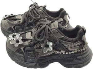 Chunky Sneakers Y2K Non-Slip Lace-up Platform Dad Shoes Black Breathable Flower Charms with Gothic Aesthetic Effortless Punk Fits Every Trendy Style