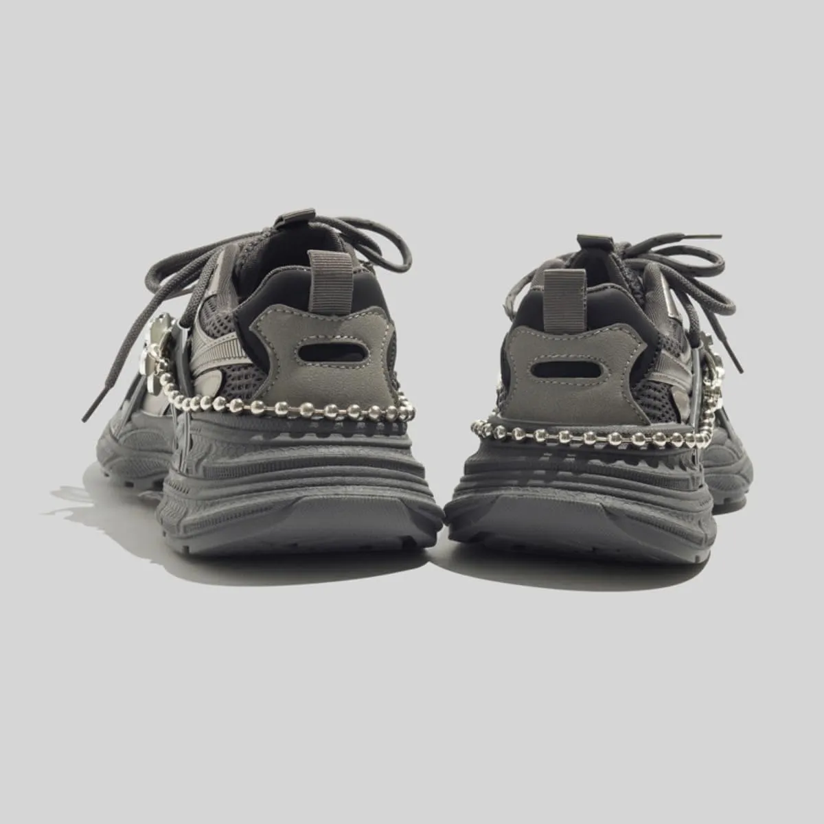 Chunky Sneakers Y2K Non-Slip Lace-up Platform Dad Shoes Black Breathable Flower Charms with Gothic Aesthetic Effortless Punk Fits Every Trendy Style