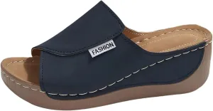 Comfortable Arch Support Slides for Women Orthopedic Wedge Sandals Wide Width Breathable Summer Orthotic Leather Platform Wedge Sandals Slip on Casual Shoes