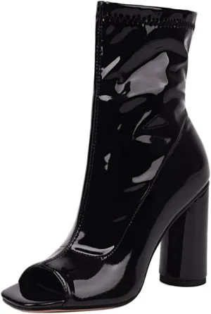 Cozivwaiy Women Fashion Peep Toe Ankle Boots High Heel Autumn Shoes Zipper Stretchy Boots Ankle High Party Shoes Size 2-11.5