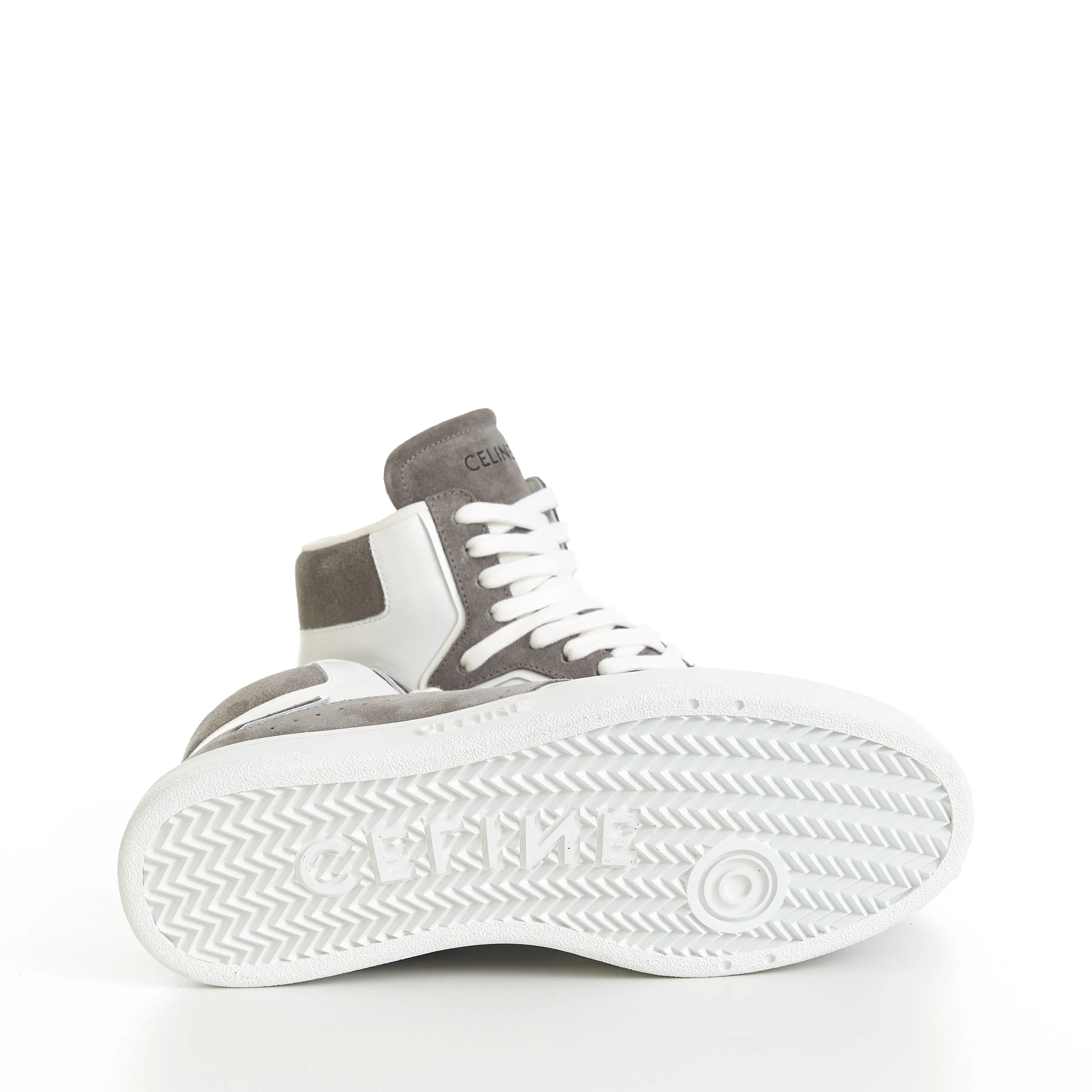 CT-01 "Z" Trainer High Top Sneaker In Grey/Optic White Suede Calfskin & Calfskin