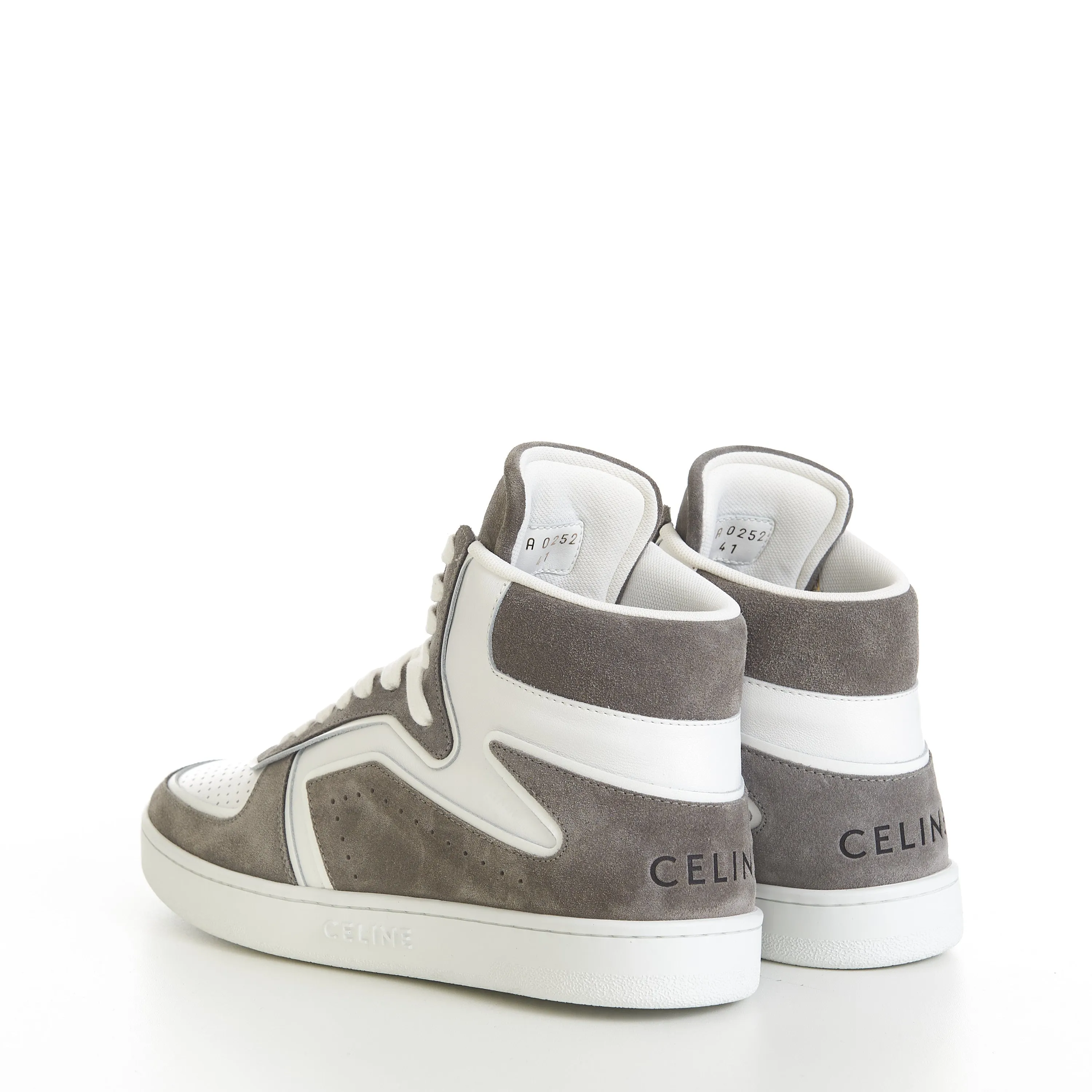 CT-01 "Z" Trainer High Top Sneaker In Grey/Optic White Suede Calfskin & Calfskin