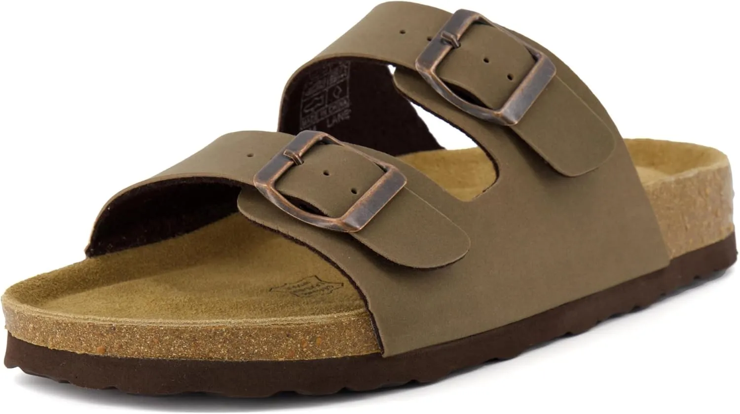 CUSHIONAIRE Lane Cork Footbed Sandals for Women  Comfortable Double Buckle Slip-On with Genuine Suede Footbed & Arch Support Slides for Women Footwear