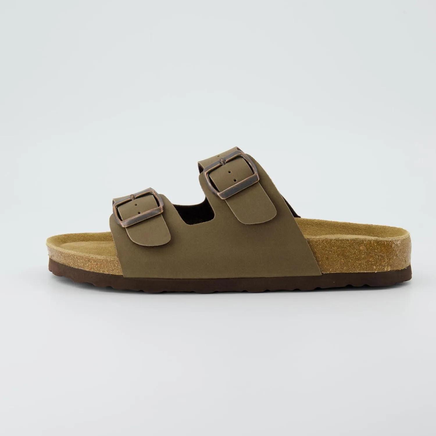 CUSHIONAIRE Lane Cork Footbed Sandals for Women  Comfortable Double Buckle Slip-On with Genuine Suede Footbed & Arch Support Slides for Women Footwear