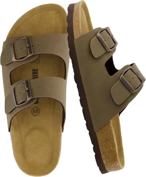CUSHIONAIRE Lane Cork Footbed Sandals for Women  Comfortable Double Buckle Slip-On with Genuine Suede Footbed & Arch Support Slides for Women Footwear