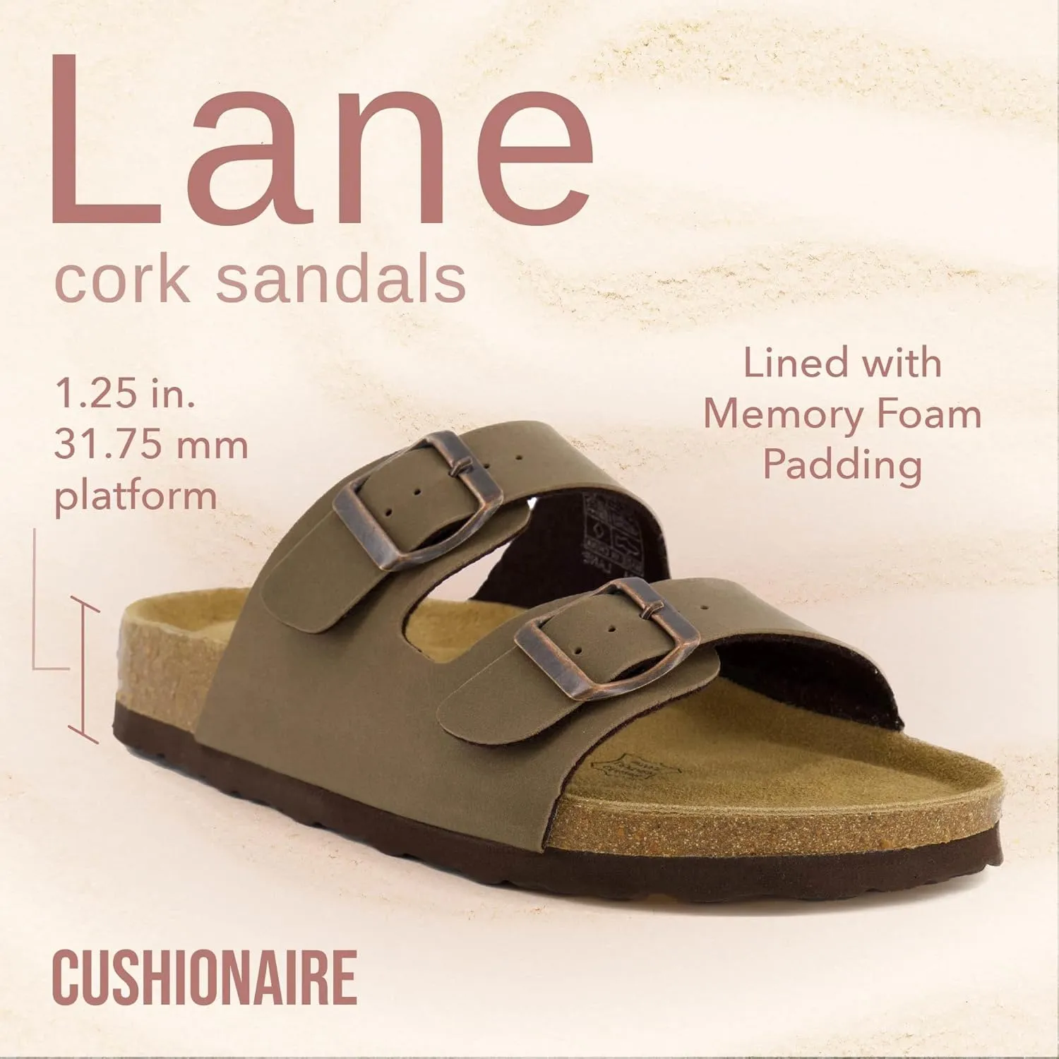 CUSHIONAIRE Lane Cork Footbed Sandals for Women  Comfortable Double Buckle Slip-On with Genuine Suede Footbed & Arch Support Slides for Women Footwear