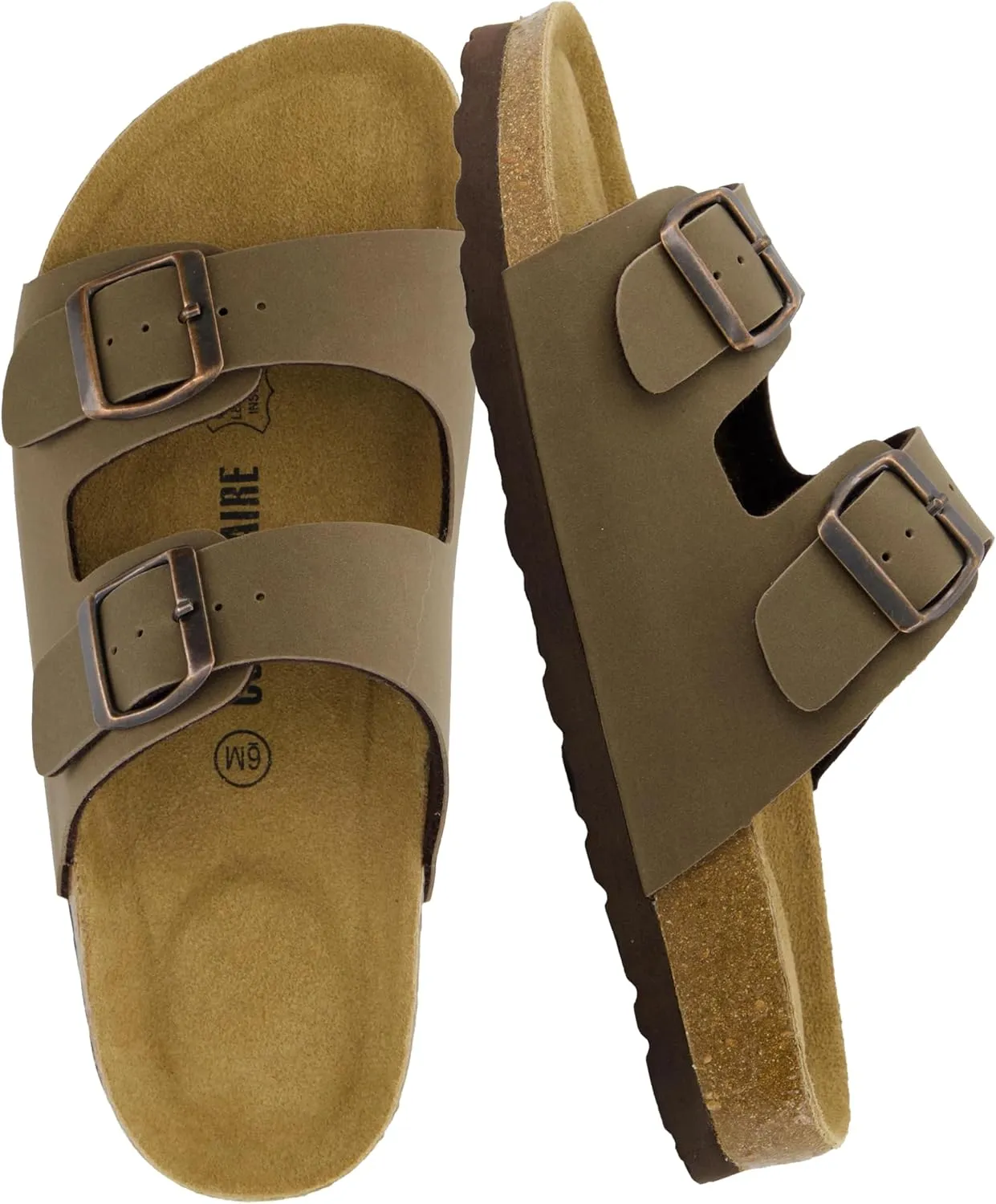 CUSHIONAIRE Lane Cork Footbed Sandals for Women  Comfortable Double Buckle Slip-On with Genuine Suede Footbed & Arch Support Slides for Women Footwear