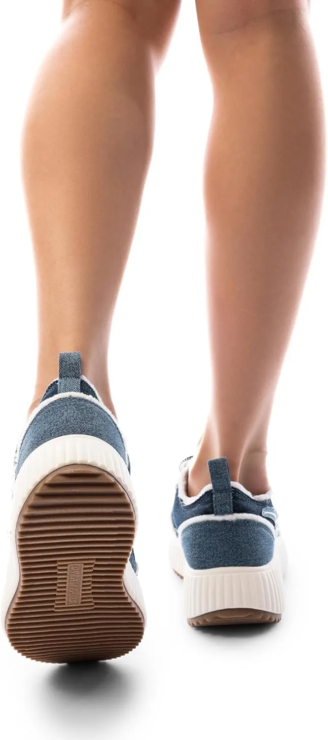 DREAM PAIRS Women Platform Chunky Lightweight Comfortable Casual Denim Fabric Lace-Up Kay Walking Fashion Sneakers