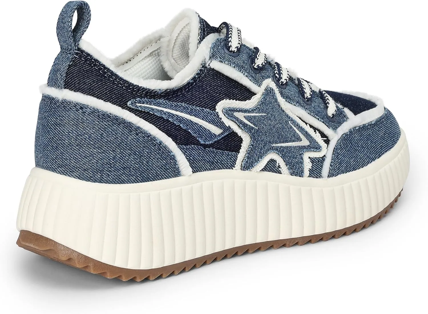 DREAM PAIRS Women Platform Chunky Lightweight Comfortable Casual Denim Fabric Lace-Up Kay Walking Fashion Sneakers