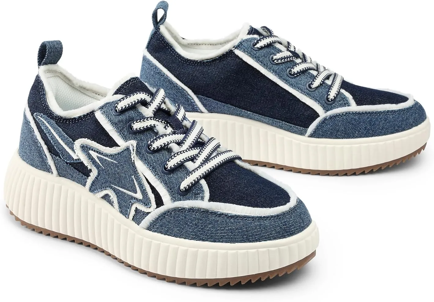 DREAM PAIRS Women Platform Chunky Lightweight Comfortable Casual Denim Fabric Lace-Up Kay Walking Fashion Sneakers