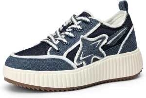 DREAM PAIRS Women Platform Chunky Lightweight Comfortable Casual Denim Fabric Lace-Up Kay Walking Fashion Sneakers