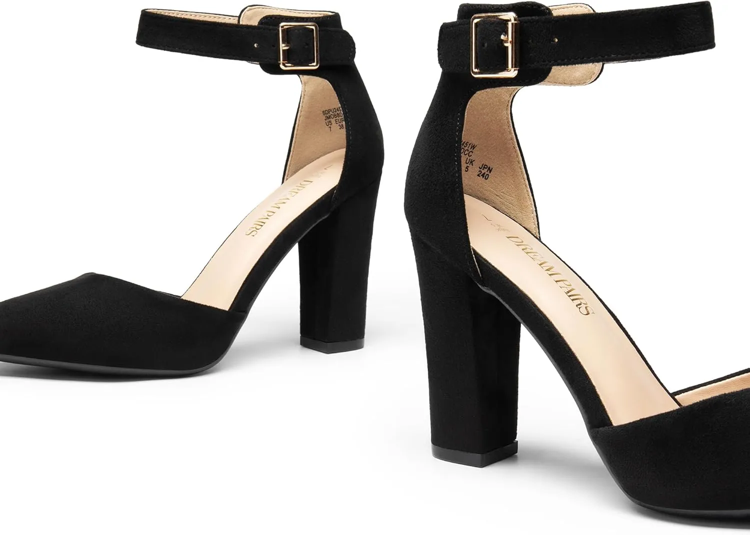 DREAM PAIRS Women's Chunky High Heels Dress Pumps Closed Pointed Toe Block Ankle Strap Shoes for Wedding Party