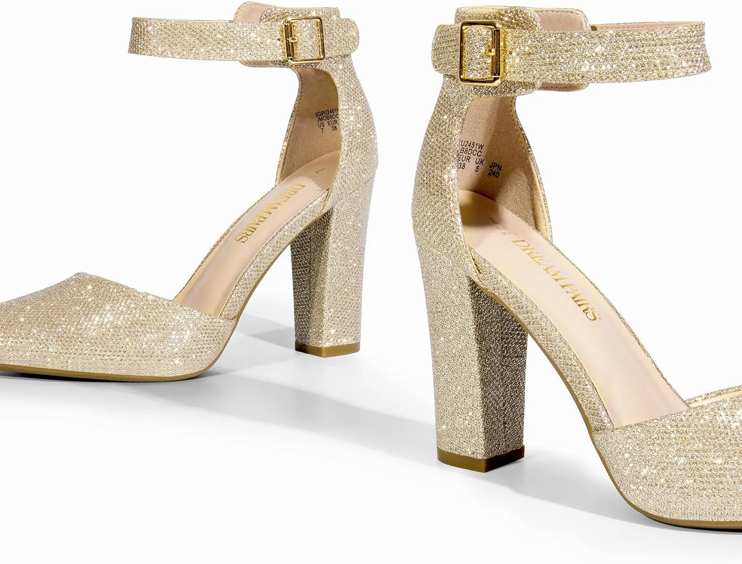 DREAM PAIRS Women's Chunky High Heels Dress Pumps Closed Pointed Toe Block Ankle Strap Shoes for Wedding Party