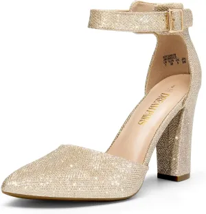 DREAM PAIRS Women's Chunky High Heels Dress Pumps Closed Pointed Toe Block Ankle Strap Shoes for Wedding Party