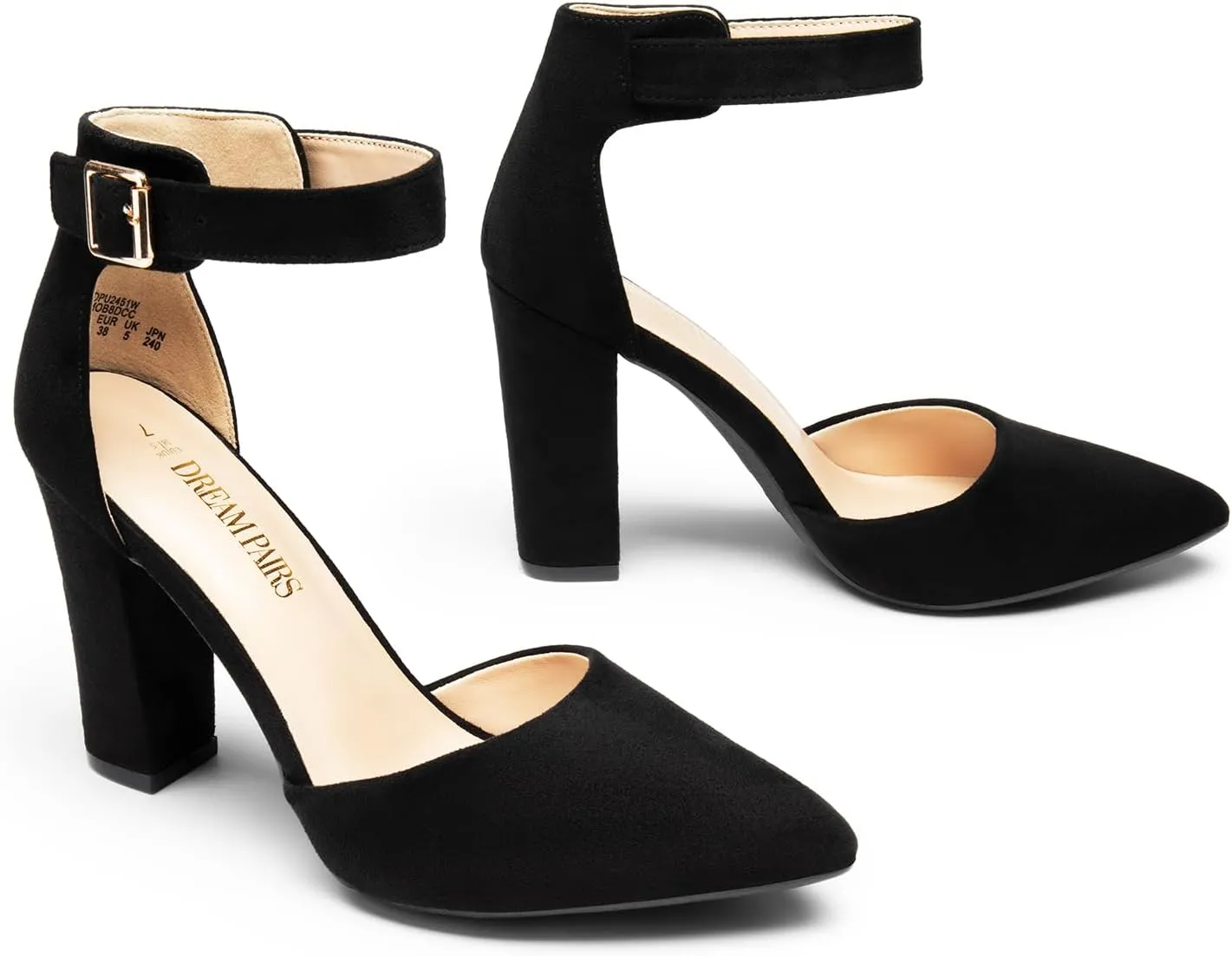 DREAM PAIRS Women's Chunky High Heels Dress Pumps Closed Pointed Toe Block Ankle Strap Shoes for Wedding Party